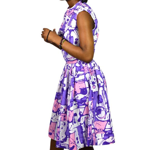 Vintage Sears Day Dress Purple Abstract Splatter Mod Deadstock Sleeveless 70s XS - Picture 3 of 13